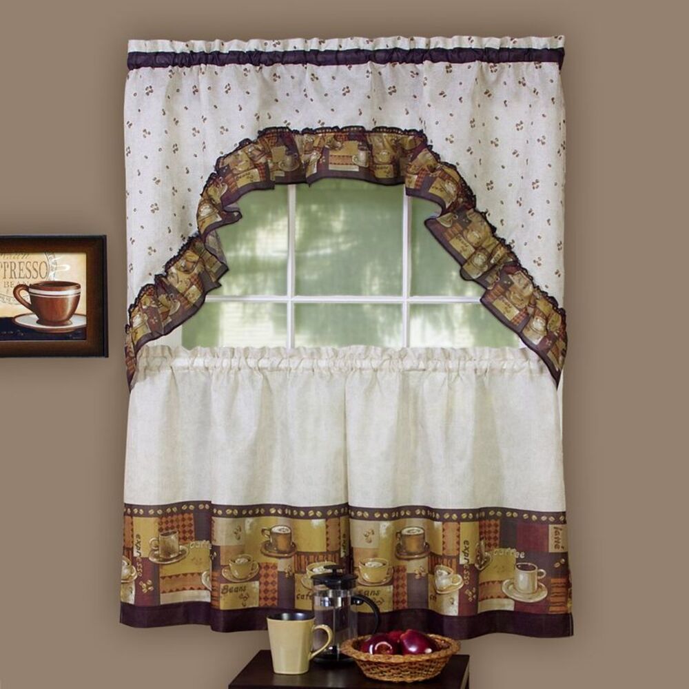 Sweet Home Collection 3 Piece Kitchen Curtain Set Classic Design with Tier Pair
